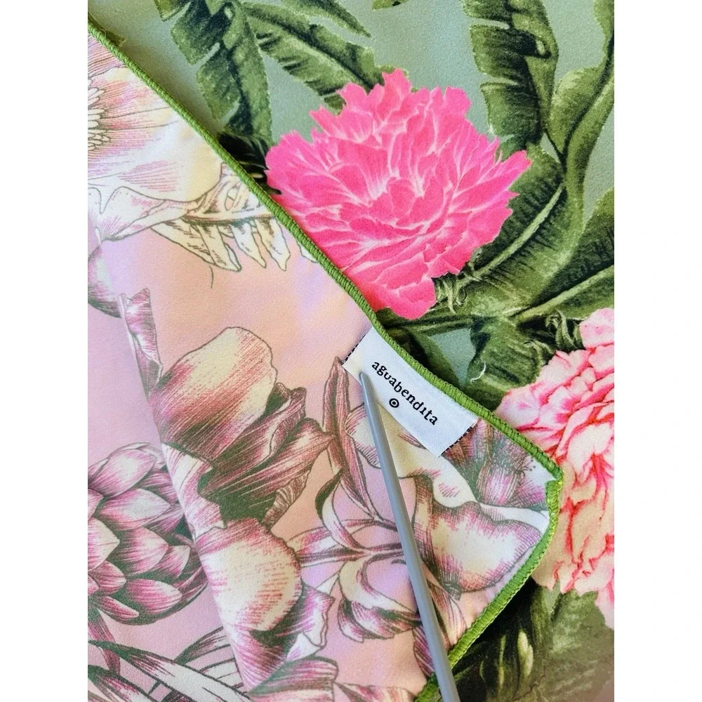 Agua Bendita Reversible Quick Dry Peony Floral Beach Towel Wrap Pink Green